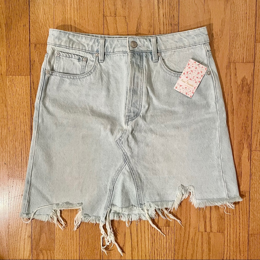 Free People Asymmetrical Denim Skirt - Light Blue